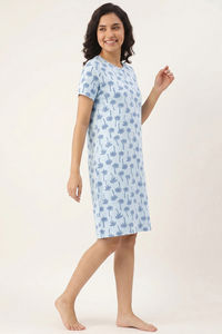 Zivame Farm Lore Knit Cotton Knee Length Nightdress - Nantucket Breeze — thumbnail 3
